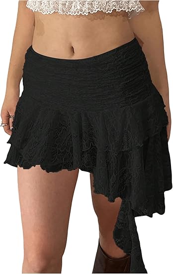 Women's Lace Skirt with Shorts Low Rise Ruffle Flowy Mini Skirt Micro Skort