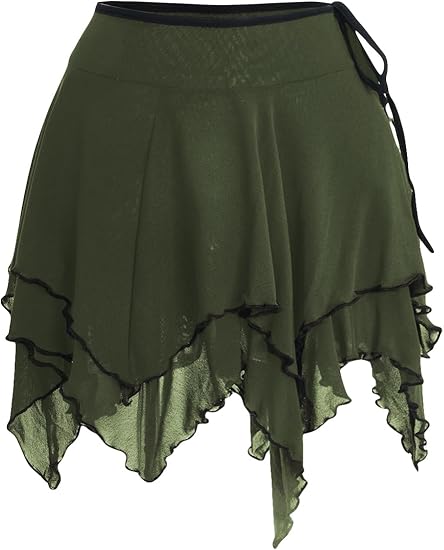 Women's Y2k Renaissance Skirt High Waist Asymmetrical Hem Flowy Tierd Layer Fairy Gothic Skirts